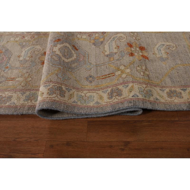 Geometric Gray Oushak Turkish Large Area Rug Hand-Knotted Wool Carpet - 12'1"x 14'6"
