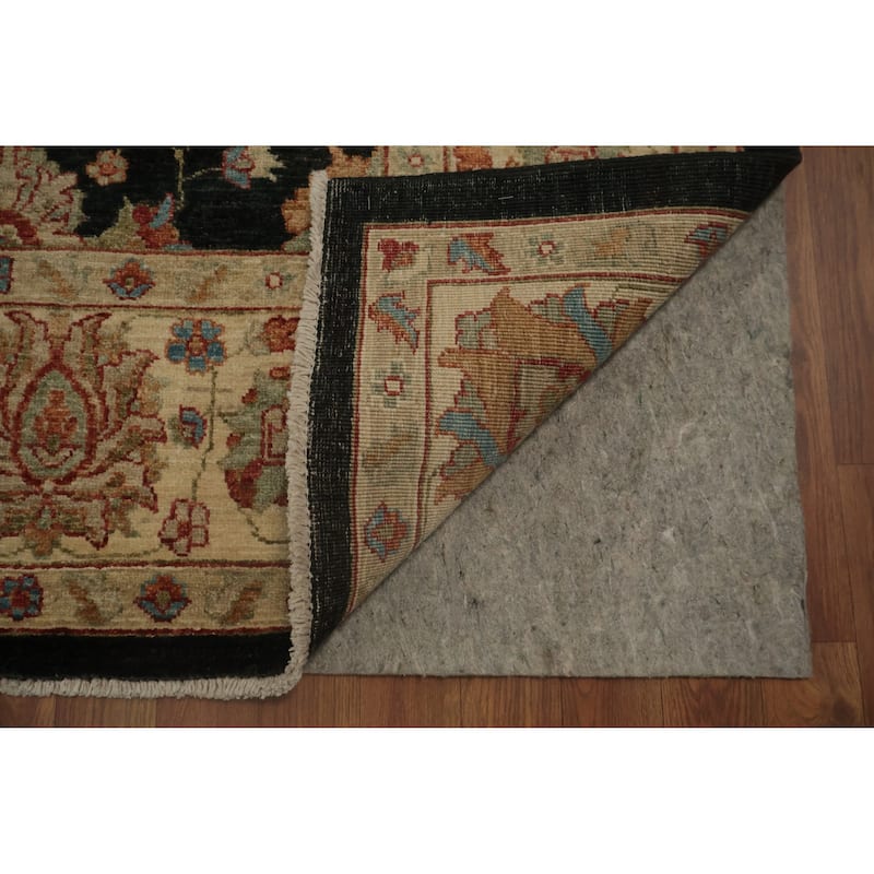 Hand Knotted Oriental 100% Wool Carpet Traditional All-Over Black Peshawar Area Rug - 10' 4'' X 7' 0''