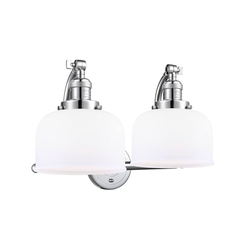 Innovations Lighting Large Bell 2 Light 18" Wide Bathroom Vanity Light - Polished Chrome / Matte White Cased