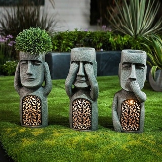 See, Hear, Speak No Evil Garden Easter Island Tiki Solar Powered Statues (Set of 3)