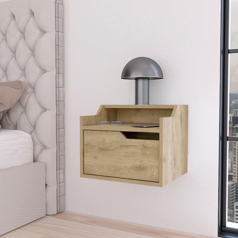 Wooden Double Shelf Hanging Bedroom Nightstand - Oak