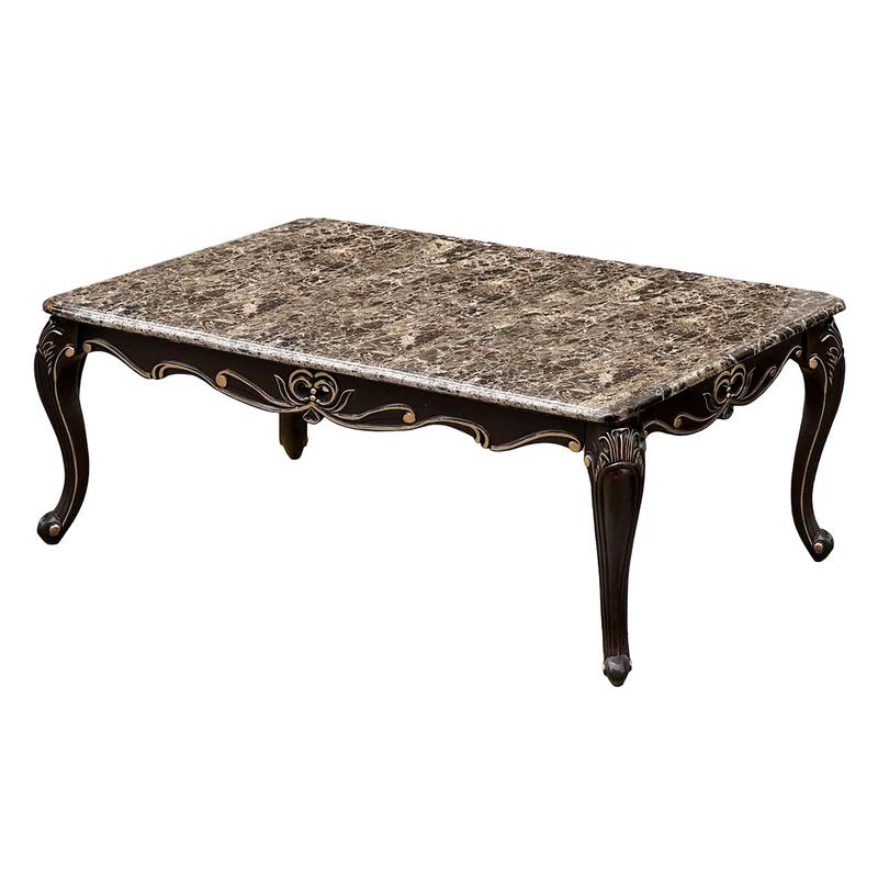 Furniture of America Notting Traditional Dark Walnut Marble Top Coffee Table
