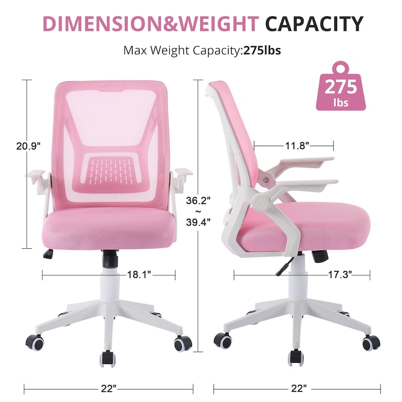 VECELO Translucent Mesh Office Chair with 360° Swivel Adjustable Height 90° Lifting Armrests for Home Office & Gaming Chair