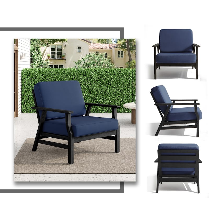 2 Set Teak Wood Patio Club Chair with Cushion Outdoor Arm Chair