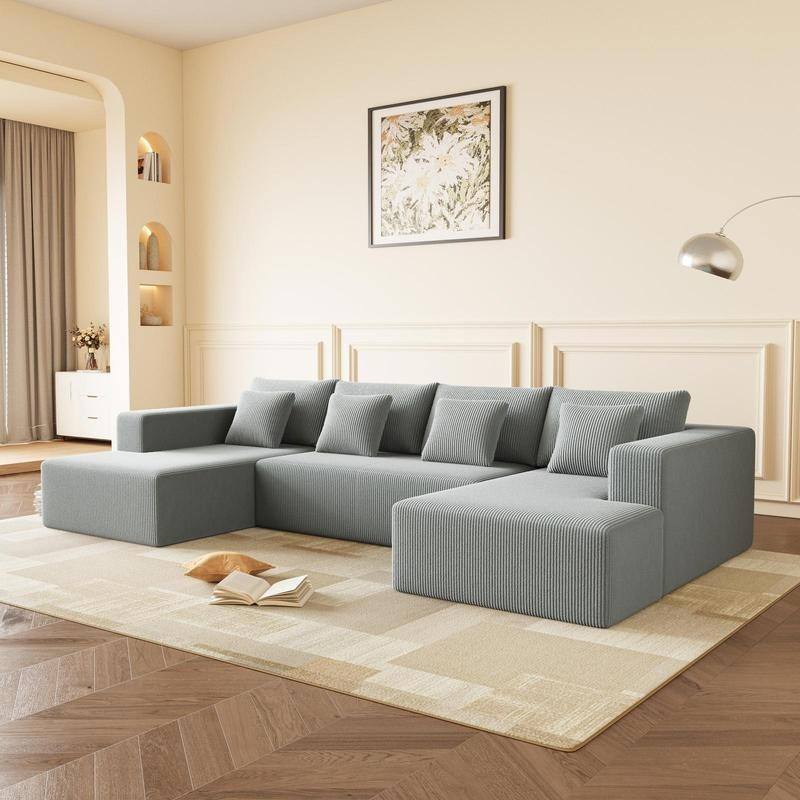 Corduroy U Shaped Sectional Sofa, Reversible, Spacious, Plush Cushions
