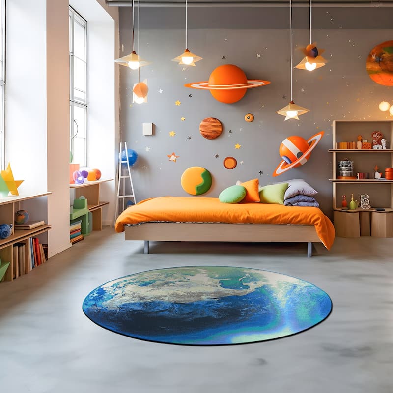 World Rug Gallery Galaxy Collection Adventure Earth Indoor/Outdoor Area Rug - 6' 6" Round