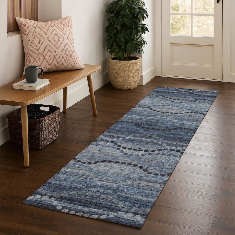Premium Washable Super Soft Boho Stripes Mayfield Rug - Navy - 2'3" x 7'6"