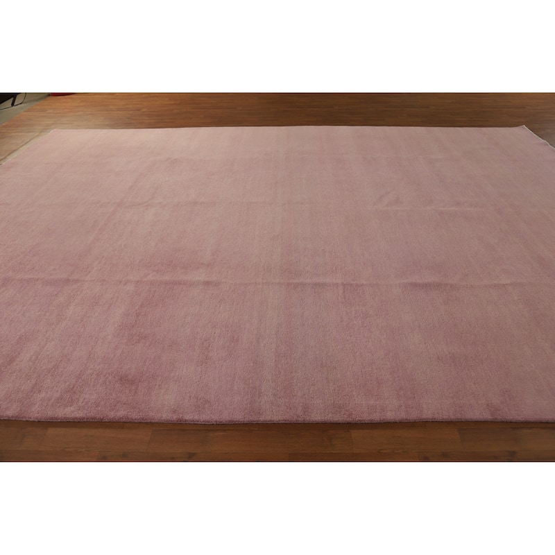Hand Knotted Oriental 100% Wool Carpet Modern Solid Pink Gabbeh Area Rug - 14' 2'' X 10' 1''