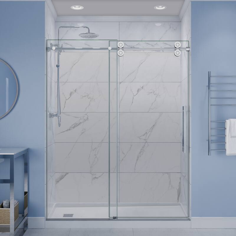 ANZZI Series 56 to 60 in. x 76 in. Frameless Shower Door with Sliding with Tsunami Guard Tempered Clear Glass