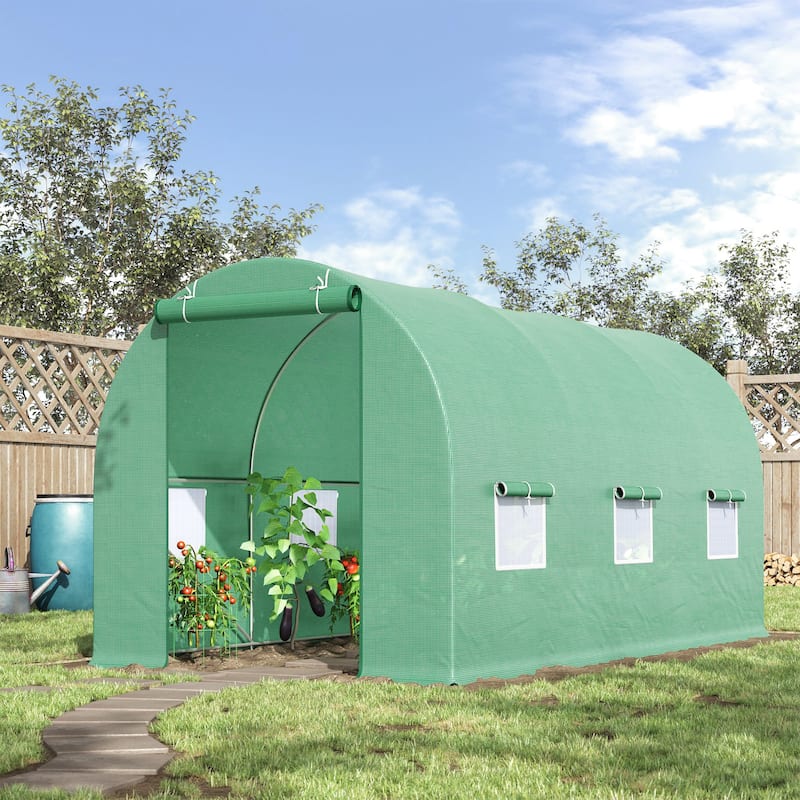 Outsunny Portable Walk-In Gardening Plant Greenhouse - Green