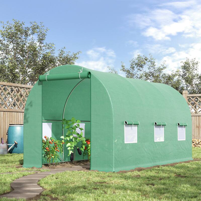 UV-Resistant Tunnel Hoop Greenhouse, Plant Shed with Roll-Up Zipper Door & Mesh Windows Gardening Plant Hot House