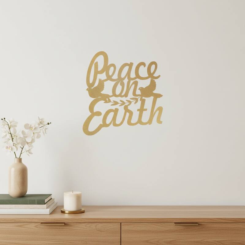HomeRoots 16" X 14" Gold Metal Peace On Earth Metal Text Wall Decor - Gold - 13.50 in. x 15.50 in. x 0.25 in.