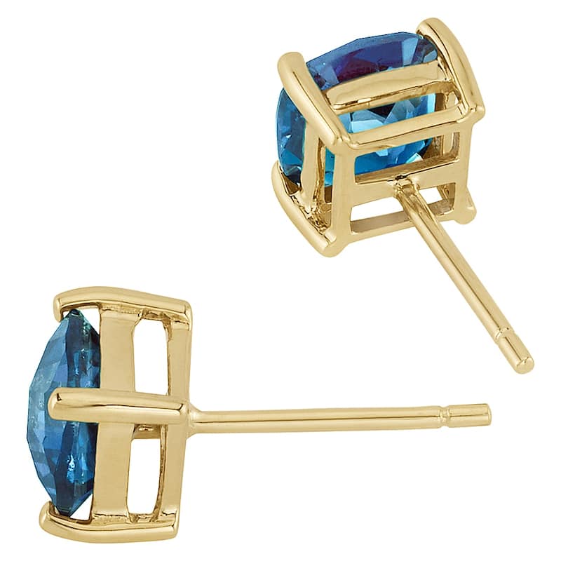 14k Yellow Gold Alexandrite Stud Earrings 2.5 ct Cushion Shape