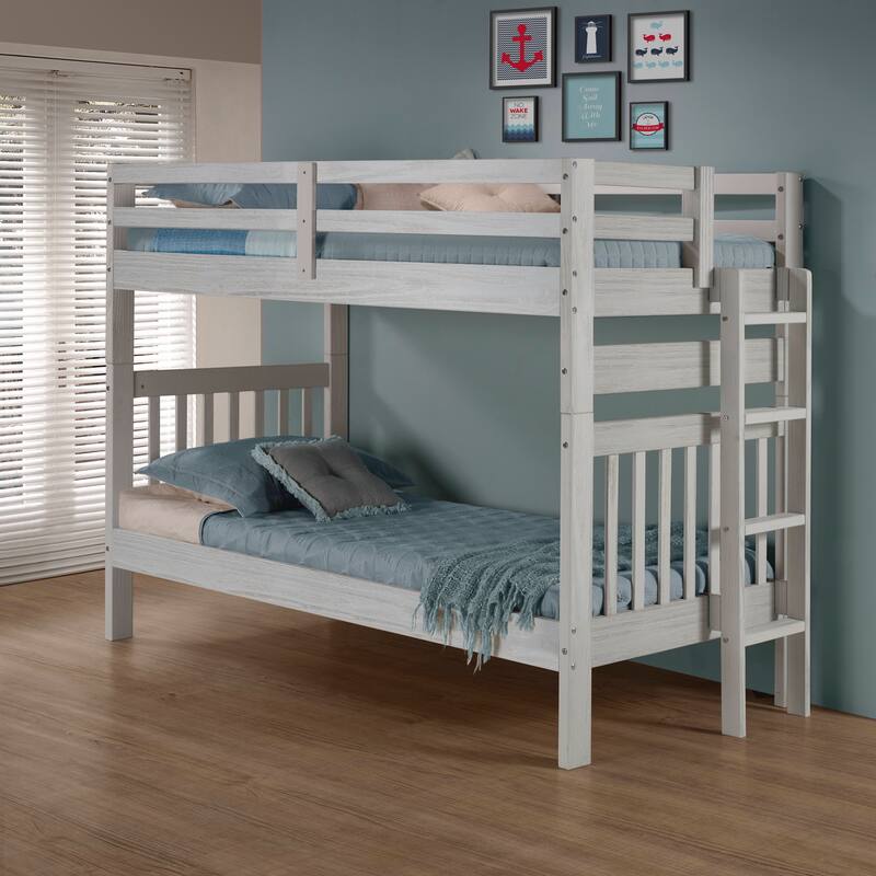Olympus TwinoverTwin Solid Wood Bunk Bed with Ladder Bed Bath