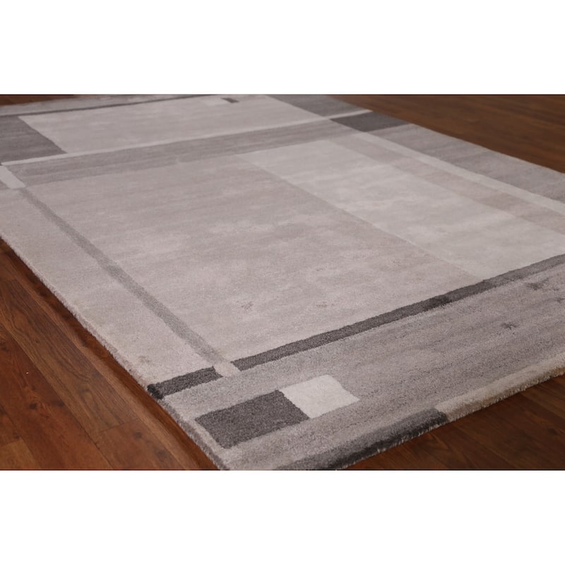 Contemporary Modern Indian Area Rug Hand-Tufted Grey Wool Carpet - 5'3" x 7'7" - 5'3" x 7'7" - Grey