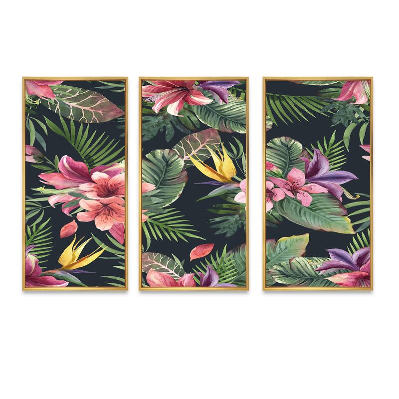 Designart "Purple Tropical Flowers With Green Leaves II" Tropical