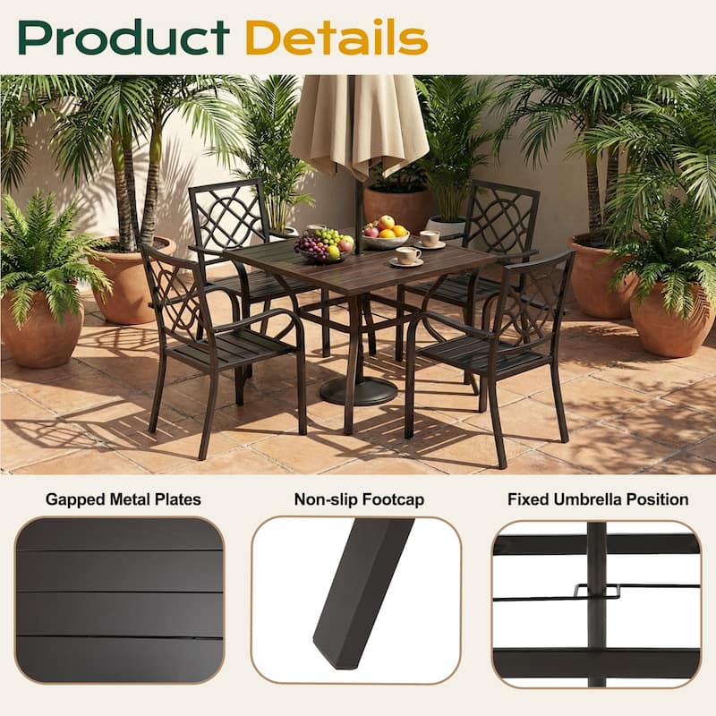 Aoodor Patio Metal Dining Table with Adjustable Umbrella Hole