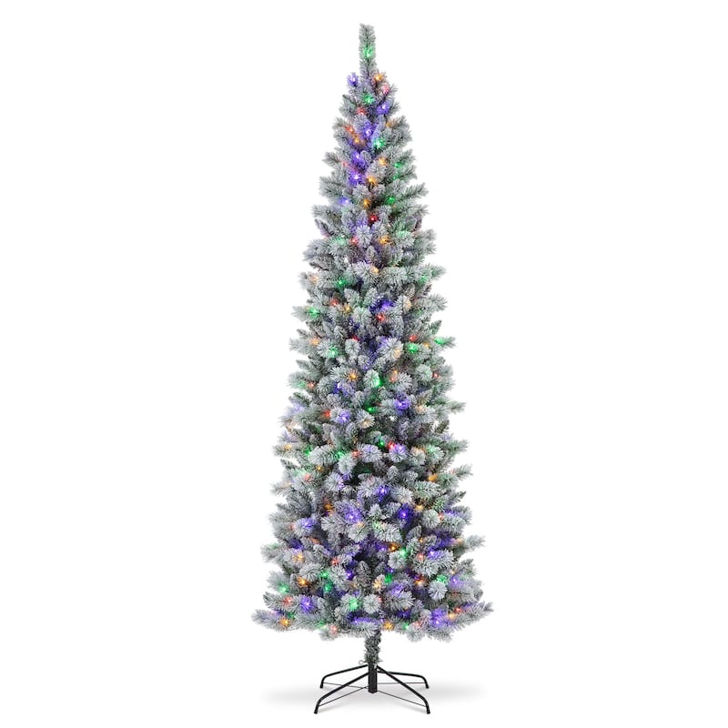 Glitzhome 6FT/7.5FT/9FT Warm White or Multi-Colored Pre-Lit Flocked Pine Artificial Christmas Tree