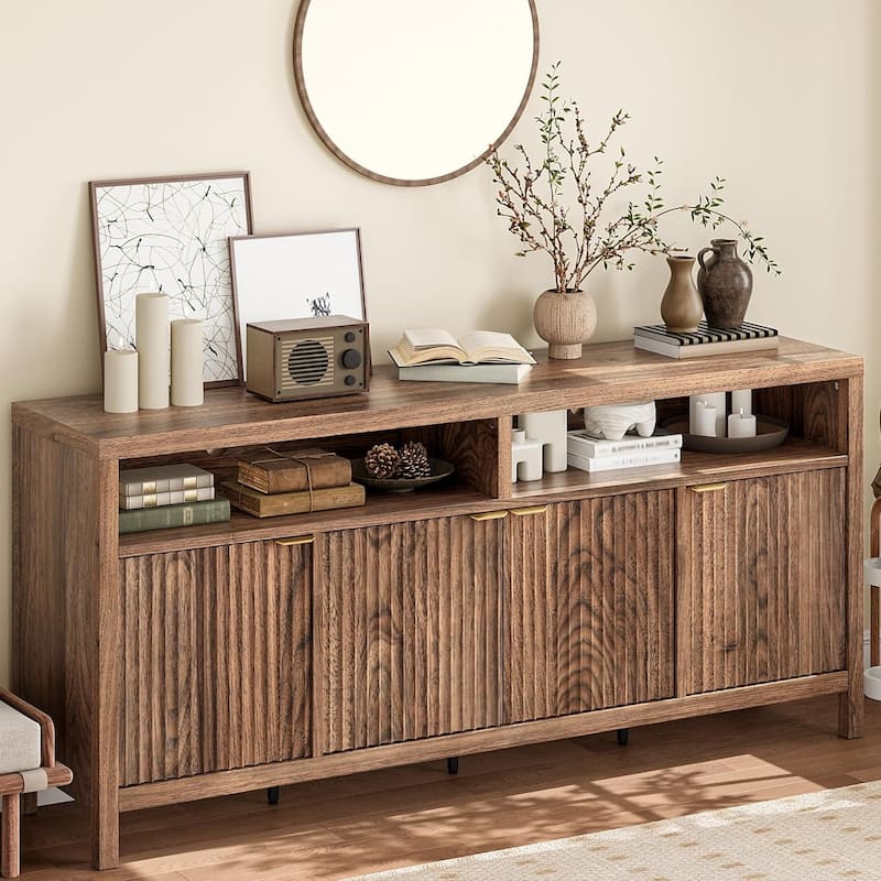 65.8 Inch Fluted Sideboard Buffet Cabinet with 4 Doors with Fluted Door