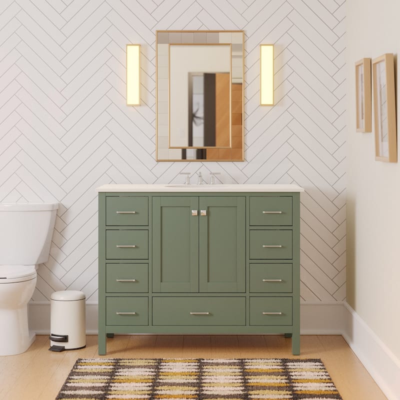 KitchenBathCollection Horizon 48" Bathroom Vanity with Engineered White Top - Sage Green