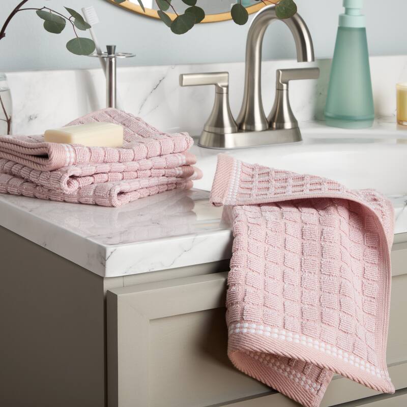 TOWN & COUNTRY EVERYDAY 4-Piece Textured Windowpane Washcloth Set, 13x13-Inch, 100% Cotton - 13"x13"