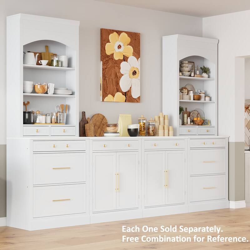 Kitchen Pantry Cabinet with Faux Marble Top, Freestanding Storage Cabinet, Buffet Cabinet with 5 Drawers & Adjustable Shelf