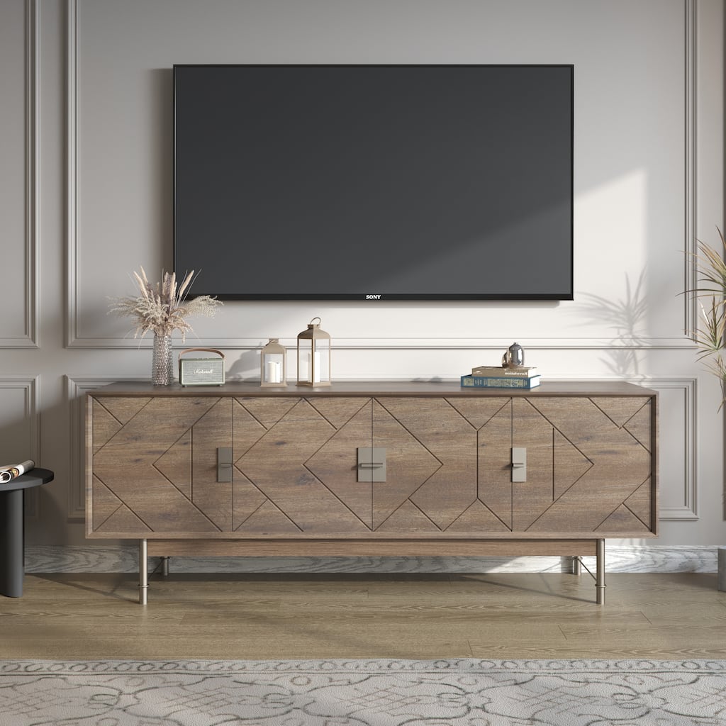 66" TV Stand for 55 60 inch TV, Entertainment Center with Storage Cabinet, Mid Century Modern Media Console Table