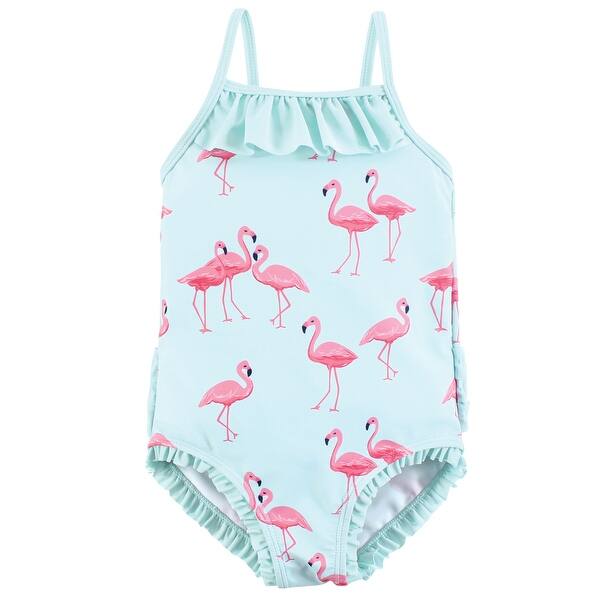 slide 1 of 1, Hudson Baby Girls Toddler Swimsuit, Mint Flamingo 2T - Mint Flamingo Toddler
