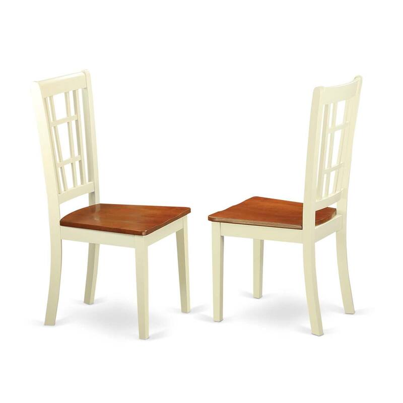 HomeStock 7-Piece Buttermilk and Cherry Finish Solid Wood Top Dining Table with 6 Chairs with Lattice Back