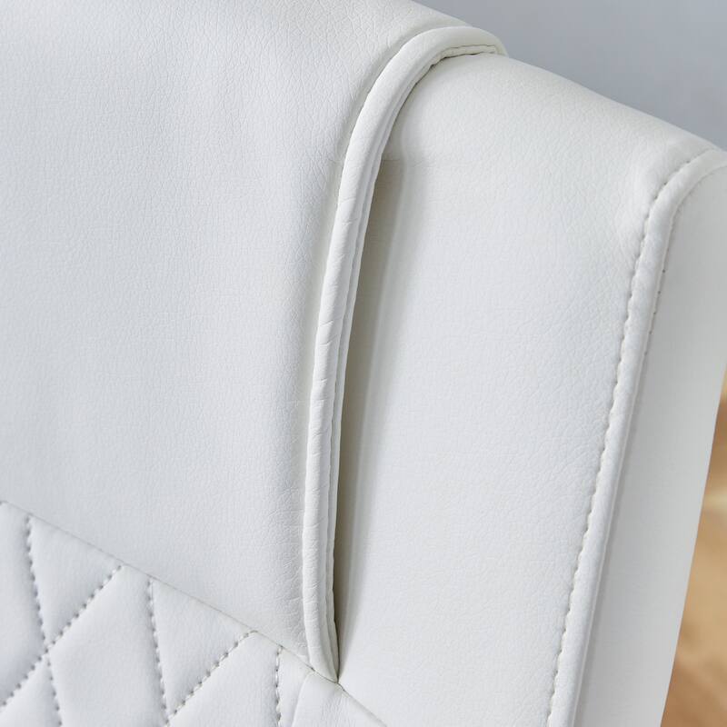 White Leather Dining Chair Set of 6 Office Chair w/C-Shaped Metal Legs