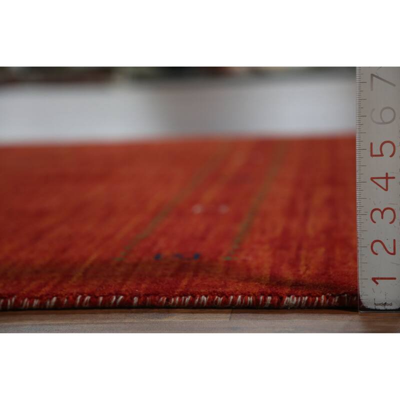 Modern Tribal Gabbeh Indian Rug Handmade Orange Wool Carpet - 4'6" x 6'4"