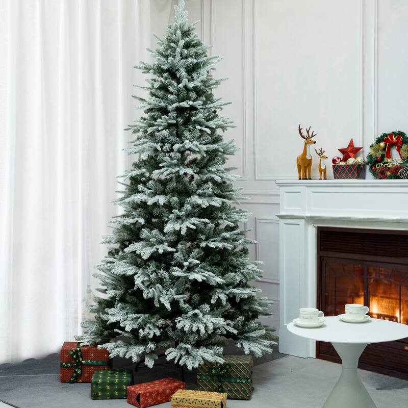 6/7FT Flocked Layered Christmas Tree for Indoor & Outdoor Holiday Decor - 7 Foot