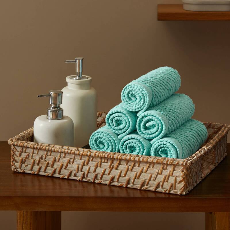 Madison Park Diagonal Ribbed Cotton Quick Dry Towel Set - 6 Washcloths:13"W x 13"L  - Turquoise