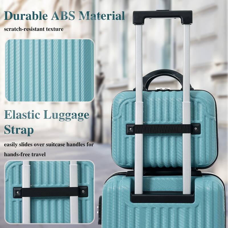 6-Piece Luggage Set, Durable Hardshell ABS Suitcase with Spinner Wheels, TSA Lock, Side Hooks, Lightweight Carry-On
