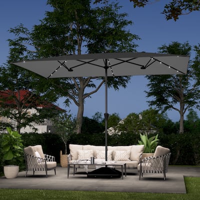 LIVOOSUN 11x7Ft/10x6.5ft LED Large Double-Sided Rectangular Outdoor Patio Market Umbrella with Crank, Navy Blue