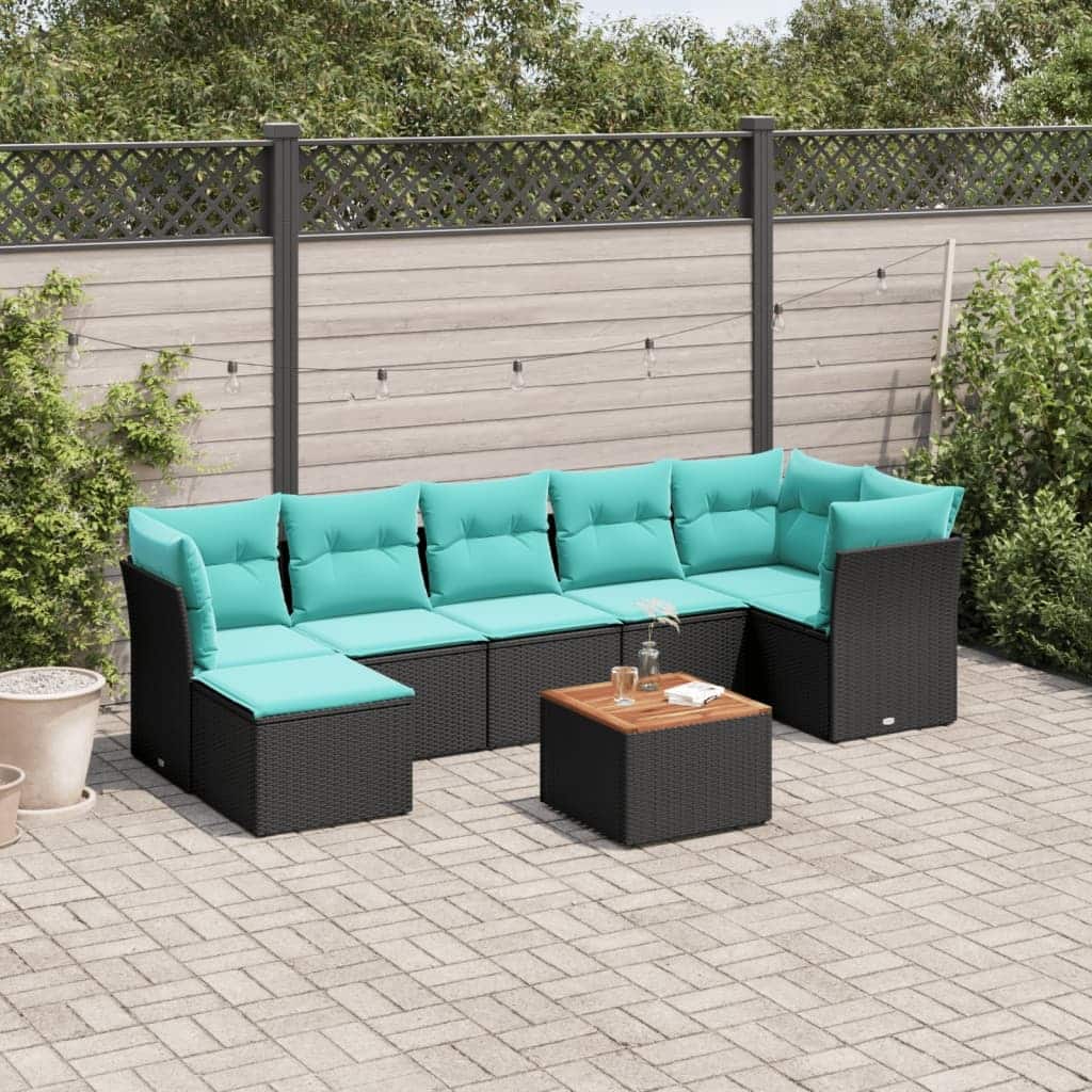 vidaXL Patio Sofa Set with Cushions Outdoor Furniture 8 Piece Poly Rattan - 24.4" x 24.4" x 27.2"