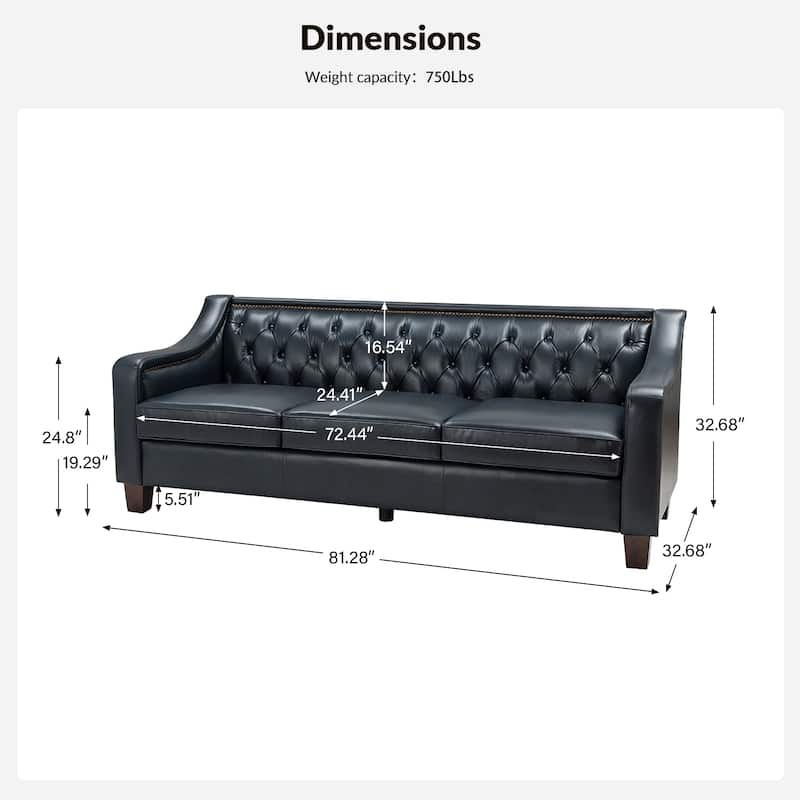 Mateo 82.28" Wide Transitional Genuine Leather Sofa with Nailhead Trim and Button-Tufted Back