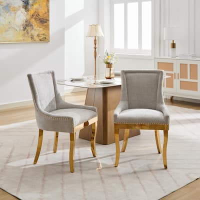 Modern Dining Chairs, Upholstered Accent Chair with Plated Legs & Rivet Trim, Set of 2