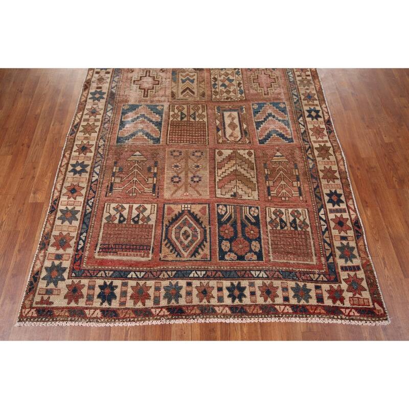 Distressed Bakhtiari Persian Antique Area Rug Handmade Wool Carpet - 5'2" x 11'0"