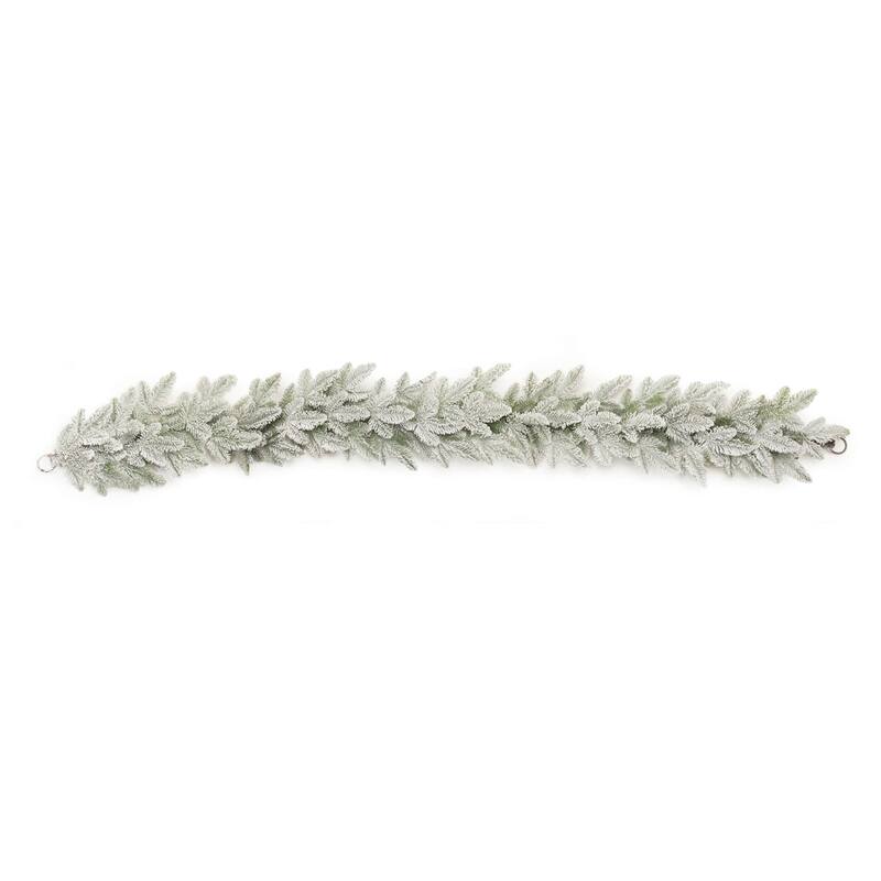 Plastic Flocked Pine Garland with Pinecones Wired Holiday Decor - 72” x 9.25” x 5” (L x W x H) - Green-White
