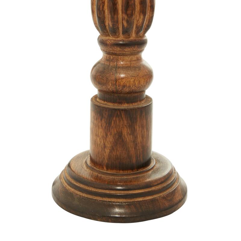 Brown Mango Wood Tall Turned Decorative Candle Holder (Set of 3)