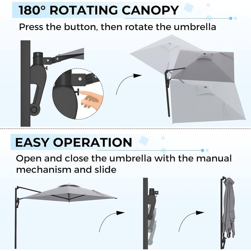 AECOJOY 10 FT. Wall Mount Umbrella Outdoor Patio, Large Patio Rectangular Aluminum Cantilever Umbrellas