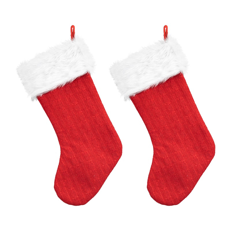 Glitzhome 24"L Knitted Christmas Stocking With Pom Pom Ball