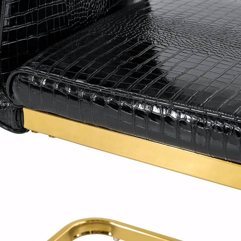 Set of 2 Retro Alligator Skin Upholstered Dining Chairs with Crystal Buckle Design & Faux Leather