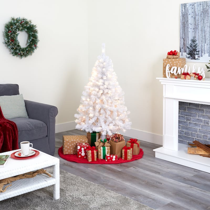 White Artificial Christmas Tree 4Ft - Pre-Lit Clear Lights, Holiday Decor, Small Space Tree, Festive Winter Design - 48
