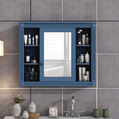 35 in. W x 28.7 in. H Rectangular Surface Mount Bathroom Medicine Cabinet with Mirror with Open Shelves