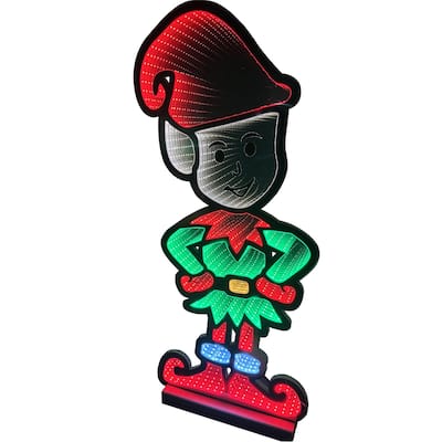 LED Lighted 3D Standing Elf Christmas Infinity Mirror - 24"