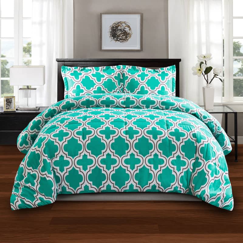 Superior All Season Down Alternative Trellis Comforter Set - Teal - Twin XL