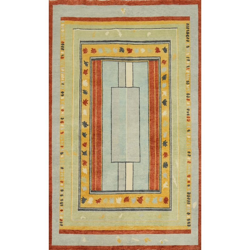 Geometric Gabbeh Vegetable Dye Turkish Area Rug Handmade Wool Carpet - 8' 10'' X 5' 11''