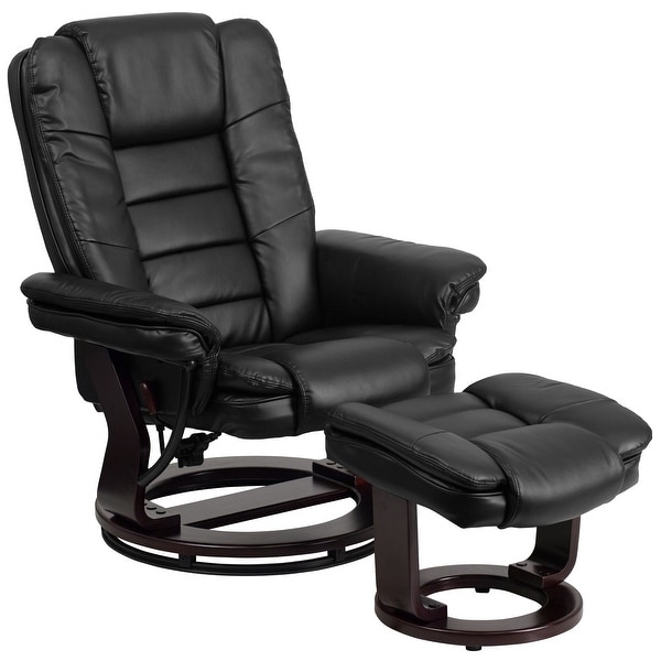 Contemporary LeatherSoft Recliner with Horizontal Stitching and Ottoman. Opens flyout.